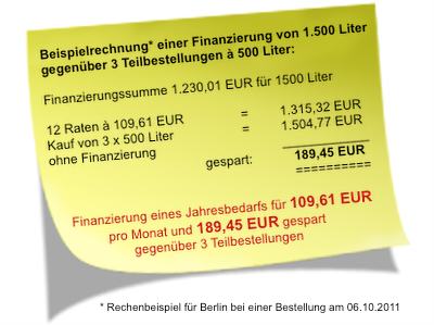Beispiel der Einsparungsm&ouml;glichkeit bei einer Heiz&ouml;l-Finanzierung