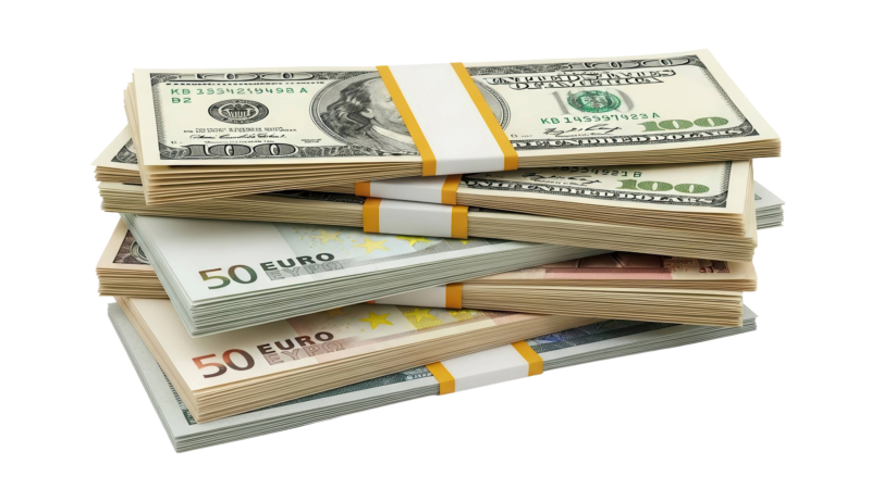 Euro- und Dollarscheine als Symbol für den Wechselkurs