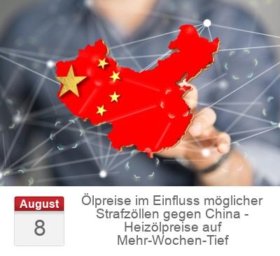 Ölpreise im Einfluss möglicher Strafzöllen gegen China - Heizölpreise auf Mehr-Wochen-Tief