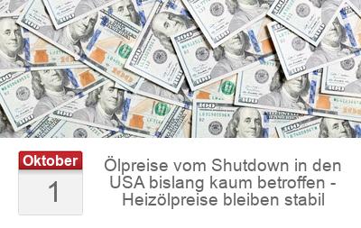 Ölpreise vom Shutdown in den USA bislang kaum betroffen - Heizölpreise bleiben stabil