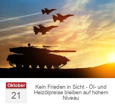 Kein Frieden in Sicht - Öl- und Heizölpreise bleiben auf hohem Niveau