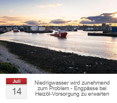 Niedrigwasser wird zunehmend zum Problem - Engpässe bei Heizöl-Vorsorgung zu erwarten
