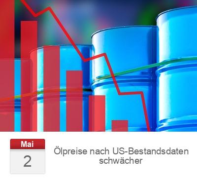 Ölpreise nach US-Bestandsdaten schwächer