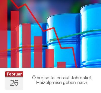 Ölpreise fallen auf Jahrestief. Heizölpreise geben nach!