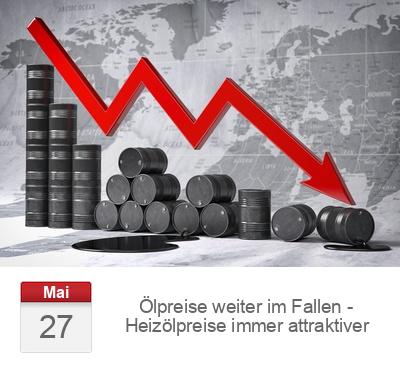 Ölpreise weiter im Fallen - Heizölpreise immer attraktiver