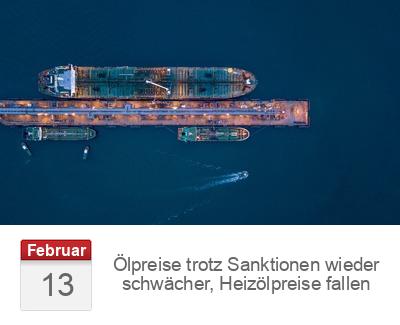 Ölpreise trotz Sanktionen wieder schwächer, Heizölpreise fallen