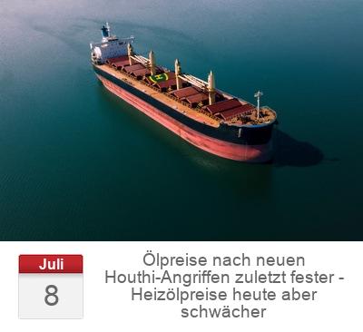 Ölpreise nach neuen Houthi-Angriffen zuletzt fester - Heizölpreise heute aber schwächer 
