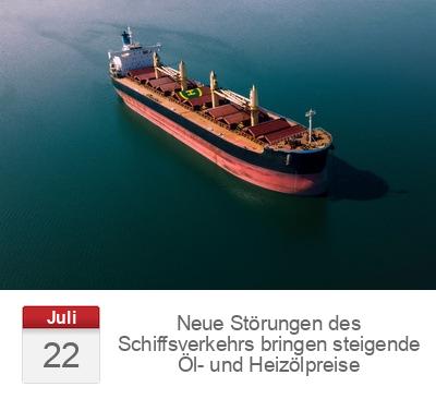 Neue Störungen des Schiffsverkehrs bringen steigende Öl- und Heizölpreise