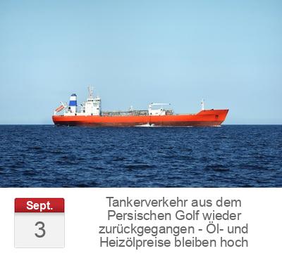 Tankerverkehr aus dem Persischen Golf wieder zurückgegangen - Öl- und Heizölpreise bleiben hoch