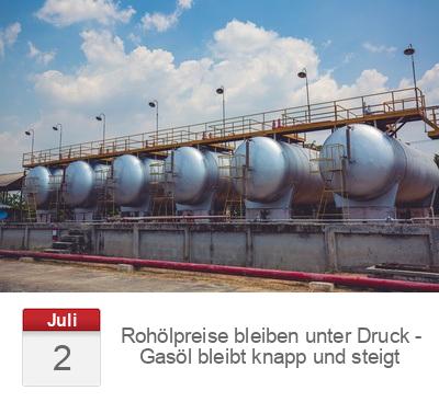 Rohölpreise bleiben unter Druck - Gasöl bleibt knapp und steigt