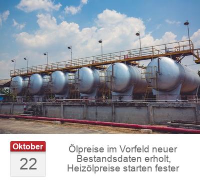 Ölpreise im Vorfeld neuer Bestandsdaten erholt, Heizölpreise starten fester
