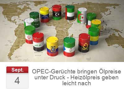 OPEC-Gerüchte bringen Ölpreise unter Druck - Heizölpreis geben leicht nach