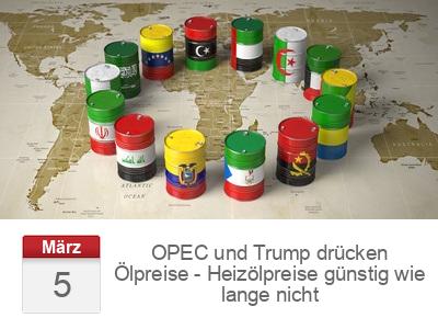 OPEC  und Trump drücken Ölpreise - Heizölpreise günstig wie lange nicht