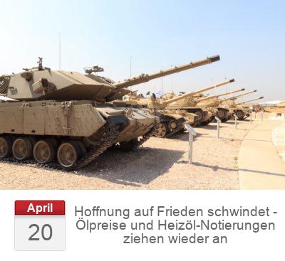 Hoffnung auf Frieden schwindet - Ölpreise und Heizöl-Notierungen ziehen wieder an