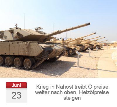Krieg in Nahost treibt Ölpreise weiter nach oben, Heizölpreise steigen