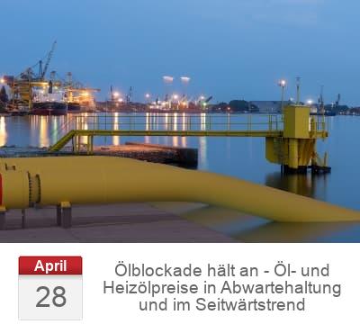 Ölblockade hält an - Öl- und Heizölpreise in Abwartehaltung und im Seitwärtstrend