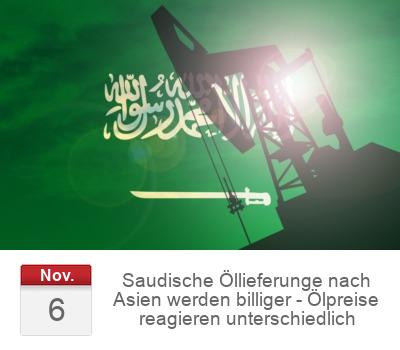 Saudische Öllieferunge nach Asien werden billiger - Ölpreise reagieren unterschiedlich