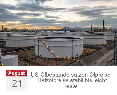 US-Ölbestände sützen Ölpreise - Heizölpreise stabil bis leicht fester