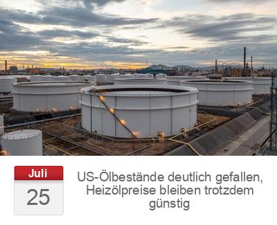 US-Ölbestände deutlich gefallen, Heizölpreise bleiben trotzdem günstig
