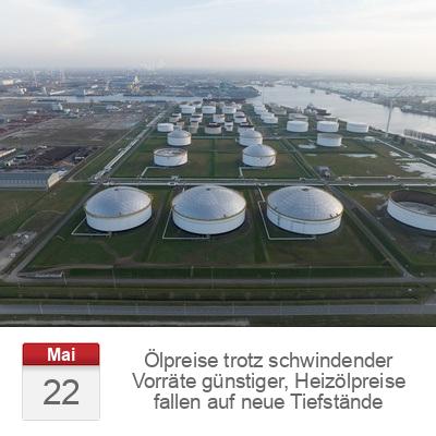 Ölpreise trotz schwindender Vorräte günstiger, Heizölpreise fallen auf neue Tiefstände