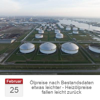 Ölpreise nach Bestandsdaten etwas leichter - Heizölpreise fallen leicht zurück