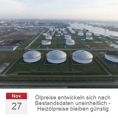 Ölpreise entwickeln sich nach Bestandsdaten uneinheitlich - Heizölpreise bleiben günstig
