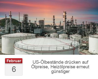 US-Ölbestände drücken auf Ölpreise, Heizölpreise erneut günstiger