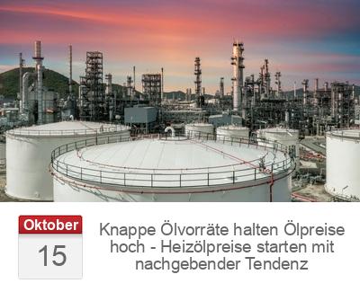 Knappe Ölvorräte halten Ölpreise hoch - Heizölpreise starten mit nachgebender Tendenz
