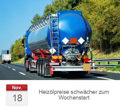 Heizölpreise schwächer zum Wochenstart 